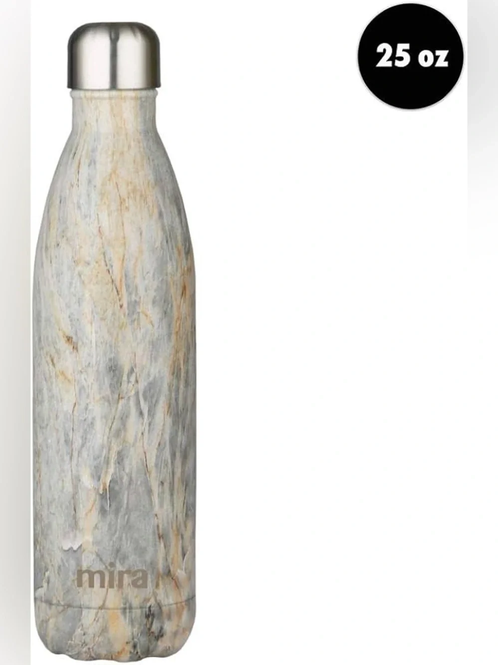 Mira Marble-Pattern Stainless Water Bottle - Gray and Cream-NWOT